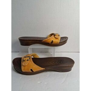 Dr Scholls Women's Yellow Slide Sandals Platform Wedge Wood Comfort Size 8